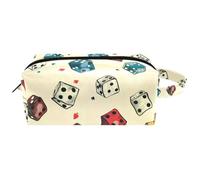 Neceser de viaje para mujer, bolsa de cosméticos de microfibra de piel para maquillaje, organizador práctico con cremallera, dados de casino dibujados a mano, multicolor, 8.2x3.1x3.5 in/21x8x9 cm,
