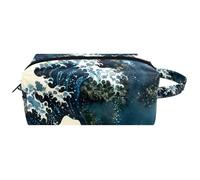 Neceser de viaje para mujer, bolsa de cosméticos de microfibra de piel para maquillaje, organizador práctico con cremallera, ondas japonesas, multicolor, 8.2x3.1x3.5 in/21x8x9 cm, Neceser