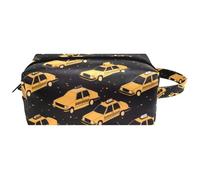 Neceser de viaje para mujer, bolsa de cosméticos de microfibra de piel para maquillaje, organizador práctico con cremallera, taxi coche en color negro, multicolor, 8.2x3.1x3.5 in/21x8x9 cm, Neceser
