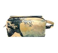 Neceser de viaje para mujer, bolsa de cosméticos de microfibra de piel para maquillaje, organizador práctico con cremallera, pintura de olas japonesas, multicolor, 8.2x3.1x3.5 in/21x8x9 cm, Neceser