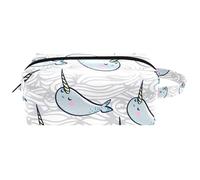 Neceser de viaje para mujer, bolsa de cosméticos de piel de microfibra para maquillaje, organizador práctico con cremallera, manatí de dibujos animados y olas de mar, multicolor, 8.2x3.1x3.5 in/21x8x9