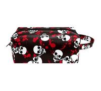 Neceser de viaje para mujer, bolsa de cosméticos de piel de microfibra para maquillaje, organizador práctico con cremallera, calavera grunge sobre fondo oscuro sangriento, multicolor, 8.2x3.1x3.5