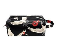 Neceser de viaje para mujer, bolsa de cosméticos de piel de microfibra para maquillaje, organizador práctico con cremallera, grúas japonesas, multicolor, 8.2x3.1x3.5 in/21x8x9 cm, Neceser