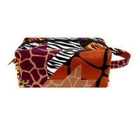 Neceser de viaje para mujer, bolsa de cosméticos de piel de microfibra para maquillaje, organizador práctico con cremallera, parches de texturas de piel de animales, multicolor, 8.2x3.1x3.5 in/21x8x9