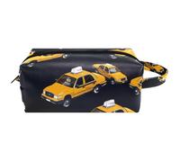 Neceser de viaje para mujer, bolsa de cosméticos de piel de microfibra para maquillaje, organizador práctico con cremallera, taxi, multicolor, 8.2x3.1x3.5 in/21x8x9 cm, Neceser