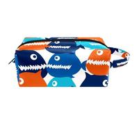 Neceser de viaje para mujer, bolsa de cosméticos de piel de microfibra para maquillaje, organizador práctico con cremallera, diseño de peces piraña coloridos, multicolor, 8.2x3.1x3.5 in/21x8x9 cm,