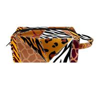 Neceser de viaje para mujer, bolsa de cosméticos de piel de microfibra para maquillaje, organizador práctico con cremallera, patrón de parches de texturas de animales, multicolor, 8.2x3.1x3.5