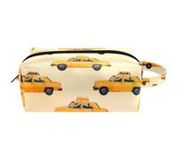 Neceser de viaje para mujer, bolsa de cosméticos de piel de microfibra para maquillaje, organizador práctico con cremallera, taxi, multicolor, 8.2x3.1x3.5 in/21x8x9 cm, Neceser