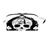 Neceser de viaje para mujer, bolsa de cosméticos de piel de microfibra para maquillaje, práctico organizador con cremallera, As of Spades con calavera grunge, multicolor, 8.2x3.1x3.5 in/21x8x9 cm,