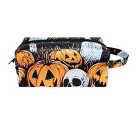 Neceser de viaje para mujer, bolsa de cosméticos de piel de microfibra para maquillaje, práctico organizador con cremallera, tumbas de calabaza, calaveras, árbol muerto, multicolor, 8.2x3.1x3.5