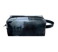 Neceser de viaje para mujer, bolsa de cosméticos de piel de microfibra para maquillaje, práctico organizador con cremallera, cuervos sobre el castillo de abandono, multicolor, 8.2x3.1x3.5 in/21x8x9