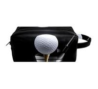 Neceser de viaje para mujer, bolsa de cosméticos de piel de microfibra para maquillaje, práctico organizador con cremallera, pelota de golf en la camiseta con club en el centro de atención,
