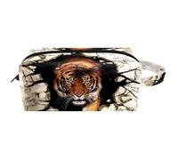 Neceser de viaje para mujer, bolsa de cosméticos de piel de microfibra para maquillaje, práctico organizador con cremallera, diseño de tigre de pared destruida, multicolor, 8.2x3.1x3.5 in/21x8x9 cm,