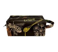 Neceser de viaje para mujer, bolsa de cosméticos de piel de microfibra para maquillaje, práctico organizador con cremallera, tarro de miel de abeja y pan, multicolor, 8.2x3.1x3.5 in/21x8x9 cm, Neceser