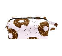 Neceser de viaje para mujer, bolsa de cosméticos de piel de microfibra para maquillaje, práctico organizador con cremallera, dona de chocolate, multicolor, 8.2x3.1x3.5 in/21x8x9 cm, Neceser