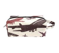 Neceser de viaje para mujer, bolsa de cosméticos de piel de microfibra para maquillaje, práctico organizador con cremallera, avión de guerra retro y avión, multicolor, 8.2x3.1x3.5 in/21x8x9 cm,