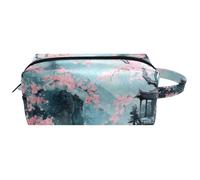 Neceser de viaje para mujer, bolsa de cosméticos de piel de microfibra para maquillaje, práctico organizador con cremallera, Cherry Lake Cabin Paradise, multicolor, 8.2x3.1x3.5 in/21x8x9 cm, Neceser