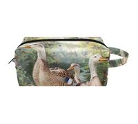 Neceser de viaje para mujer, bolsa de cosméticos de piel de microfibra para maquillaje, práctico organizador con cremallera, diseño de patos indios salvajes, multicolor, 8.2x3.1x3.5 in/21x8x9 cm,
