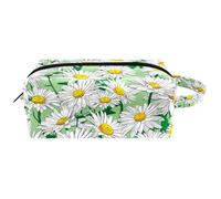 Neceser de viaje para mujer, bolsa de maquillaje de piel de microfibra con cremallera, bolsa organizadora con cremallera, flor de manzanilla en acuarela, multicolor, 8.2x3.1x3.5 in/21x8x9 cm, Neceser