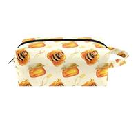 Neceser de viaje para mujer, bolsa de maquillaje de piel de microfibra con cremallera, bonita abeja en tarro de miel, multicolor, 8.2x3.1x3.5 in/21x8x9 cm, Neceser