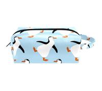 Neceser de viaje para mujer, bolsa de maquillaje de piel de microfibra con cremallera, bonitos pingüinos caminantes en color azul, multicolor, 8.2x3.1x3.5 in/21x8x9 cm, Neceser