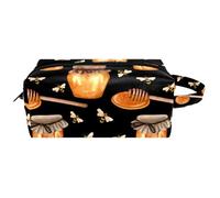 Neceser de viaje para mujer, bolsa de maquillaje de piel de microfibra con cremallera, diseño de abejas voladoras y tarro de miel, multicolor, 8.2x3.1x3.5 in/21x8x9 cm, Neceser