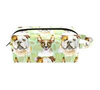 Neceser de viaje para mujer, bolsa de maquillaje de piel de microfibra con cremallera, diseño de bulldog y Jack Russell Terrier, multicolor, 8.2x3.1x3.5 in/21x8x9 cm, Neceser