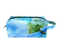 Neceser de viaje para mujer, bolsa de maquillaje de piel de microfibra con cremallera, diseño de concha de acuarela, arte zen azul, multicolor, 8.2x3.1x3.5 in/21x8x9 cm, Neceser