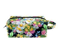 Neceser de viaje para mujer, bolsa de maquillaje de piel de microfibra con cremallera, diseño de flores de manzanilla silvestre, multicolor, 8.2x3.1x3.5 in/21x8x9 cm, Neceser