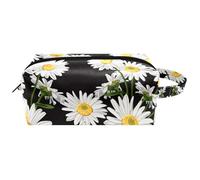 Neceser de viaje para mujer, bolsa de maquillaje de piel de microfibra con cremallera, diseño de flores de manzanilla, multicolor, 8.2x3.1x3.5 in/21x8x9 cm, Neceser