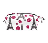 Neceser de viaje para mujer, bolsa de maquillaje de piel de microfibra con cremallera, diseño de la Torre Eiffel y los besos, multicolor, 8.2x3.1x3.5 in/21x8x9 cm, Neceser
