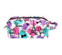 Neceser de viaje para mujer, bolsa de maquillaje de piel de microfibra con cremallera, diseño de la Torre Eiffer de París sobre fondo brillante, multicolor, 8.2x3.1x3.5 in/21x8x9 cm, Neceser