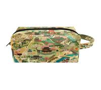 Neceser de viaje para mujer, bolsa de maquillaje de piel de microfibra con cremallera, diseño de mapa de Japón, multicolor, 8.2x3.1x3.5 in/21x8x9 cm, Neceser