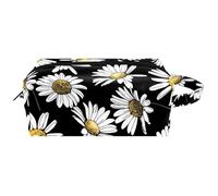 Neceser de viaje para mujer, bolsa de maquillaje de piel de microfibra con cremallera, diseño de margaritas de manzanilla, multicolor, 8.2x3.1x3.5 in/21x8x9 cm, Neceser