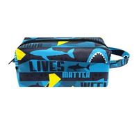 Neceser de viaje para mujer, bolsa de maquillaje de piel de microfibra con cremallera, diseño de tiburón grunge peligroso, multicolor, 8.2x3.1x3.5 in/21x8x9 cm, Neceser