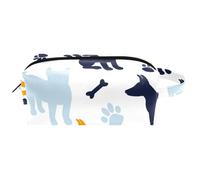 Neceser de viaje para mujer, bolsa de maquillaje de piel de microfibra con cremallera, huellas de perro y silueta de hueso, multicolor, 8.2x3.1x3.5 in/21x8x9 cm, Neceser