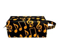 Neceser de viaje para mujer, bolsa de maquillaje de piel de microfibra con cremallera, notas musicales amarillas y claves, multicolor, 8.2x3.1x3.5 in/21x8x9 cm, Neceser