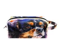 Neceser de viaje para mujer, bolsa de maquillaje de piel de microfibra con cremallera, organizador con cremallera, perro Cavalier King Charles Spaniel, multicolor, 8.2x3.1x3.5 in/21x8x9 cm, Neceser