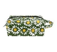 Neceser de viaje para mujer, bolsa de maquillaje de piel de microfibra con cremallera, sin costuras, flores de manzanilla, multicolor, 8.2x3.1x3.5 in/21x8x9 cm, Neceser