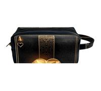 Neceser de viaje para mujer, bolsa de maquillaje de piel de microfibra con cremallera, tarjeta de póquer dorada de Ace of Hearts, multicolor, 8.2x3.1x3.5 in/21x8x9 cm, Neceser