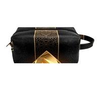 Neceser de viaje para mujer, bolsa de maquillaje de piel de microfibra con cremallera, tarjeta de póquer dorada de Ace of Diamonds, multicolor, 8.2x3.1x3.5 in/21x8x9 cm, Neceser