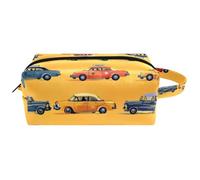 Neceser de viaje para mujer, bolsa de maquillaje de piel de microfibra con cremallera, taxi y coches, multicolor, 8.2x3.1x3.5 in/21x8x9 cm, Neceser