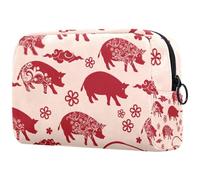 Neceser de viaje para mujer, con diseño de cerdo y texto en inglés "Happy Chinese New Year of Pig", bolsa organizadora con cremallera, multicolor, 18.5x7.5x13cm/7.3x3x5.1in, Neceser