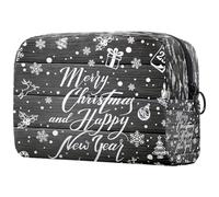 Neceser de viaje para mujer, con texto en inglés "Merry Christmas & Happy New Year", bolsa organizadora de maquillaje con cremallera, multicolor, 18.5x7.5x13cm/7.3x3x5.1in, Neceser