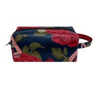 Neceser de viaje para mujer, de piel de microfibra, organizador con cremallera, rosas rojas y Torre Eifel París, multicolor, 8.2x3.1x3.5 in/21x8x9 cm, Neceser