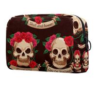 Neceser de viaje para mujer, diseño de calavera de azúcar con diseño de calavera de México y flores, bolsa organizadora grande con cremallera, multicolor, 18.5x7.5x13cm/7.3x3x5.1in, Neceser