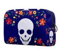 Neceser de viaje para mujer, diseño de calavera de azúcar del Día de los Muertos, de México, bolsa organizadora con cremallera, multicolor, 18.5x7.5x13cm/7.3x3x5.1in, Neceser