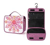 Neceser de viaje para mujer, diseño de copo de nieve, color rosa y rojo, diseño de acuarela, organizador de maquillaje colgante con gancho para champú