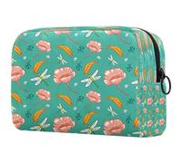 Neceser de viaje para mujer, diseño de flores botánicas, hojas y libélulas, bolsa organizadora grande con cremallera, multicolor, 18.5x7.5x13cm/7.3x3x5.1in, Neceser