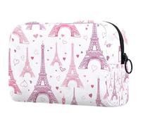 Neceser de viaje para mujer, diseño de la Torre Eifel de París con corazones, color rosa, multicolor, 18.5x7.5x13cm/7.3x3x5.1in, Neceser